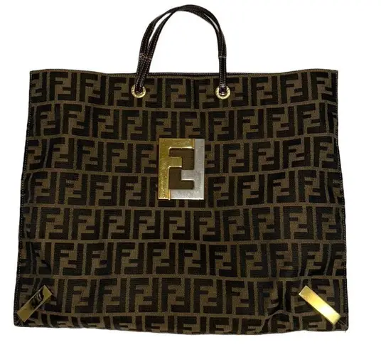 Fendi Authentic  Zucca Brown Canvas Tote Bag