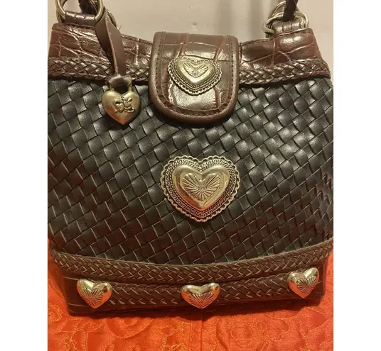 Vintage Western/Hearts Handbag Black And Brown Woven Leather And CrossbodyStraps