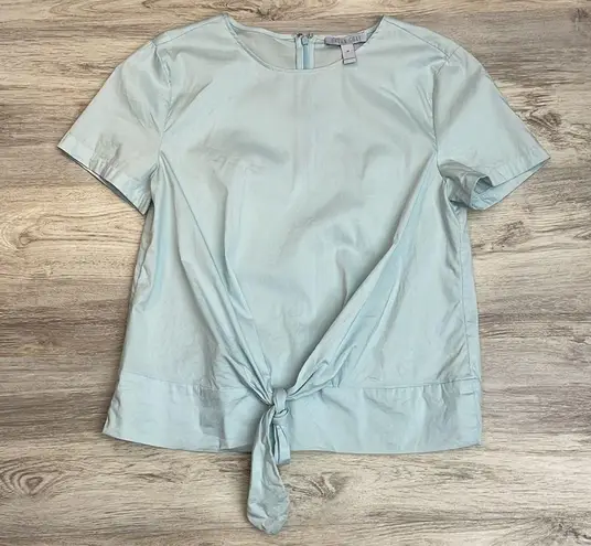 Dylan Gray Powder Blue Short Sleeve Zip Back Tie Front Blouse Size Medium