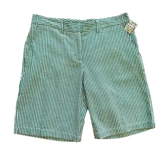 Bermuda Sam Ty  Shorts Green White Stripe Seersucker High Rise Shorts Size 12 NEW