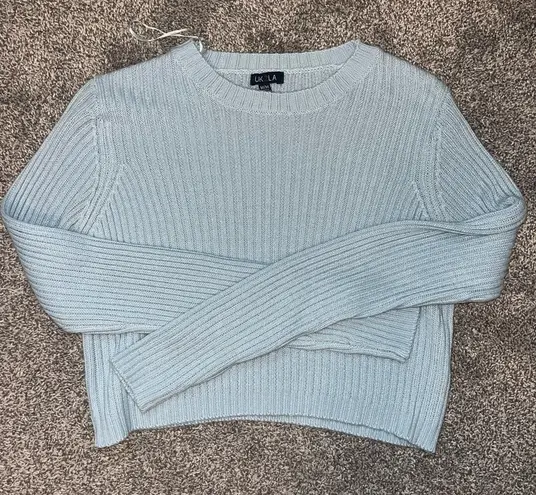 Uk2la Blue Crew Neck Sweater with Ribbed Texture