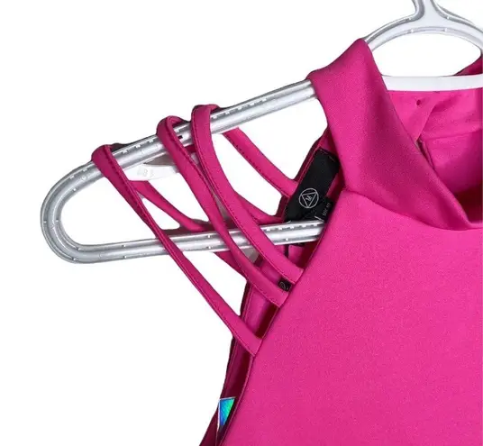 Missguided hot pink bodycon halter neck strappy club mini dress size 6