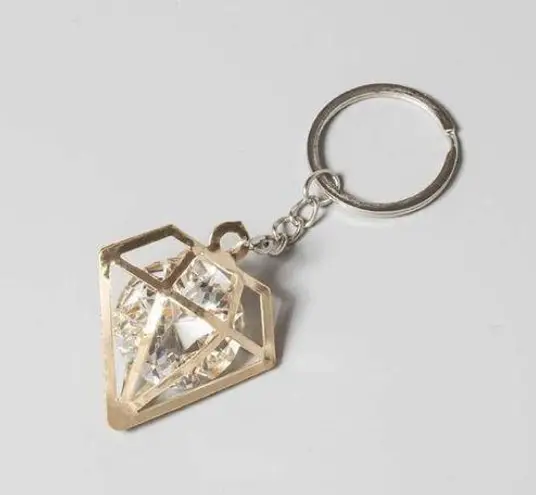 Gold Geometric Keychain with Caged “Diamond”