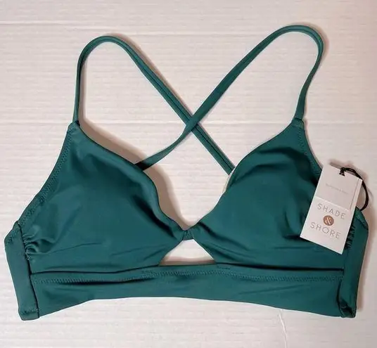 Shade & Shore  Dark Green Longline Cut Out Crisscross Bikini Top Size 32B New!