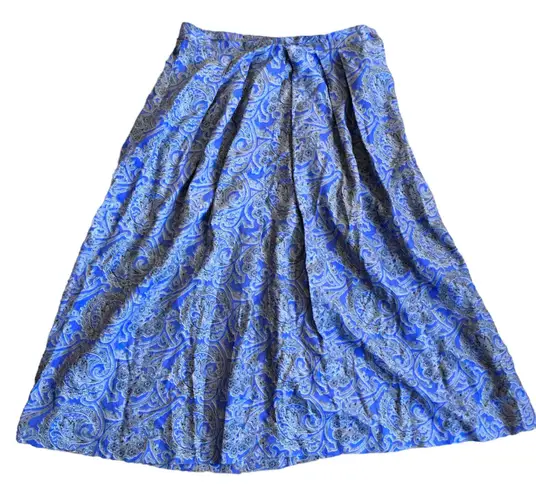 Vintage 80s Rayon Paisley Midi Skirt Periwinkle Blue Grey 12 Samantha Scott