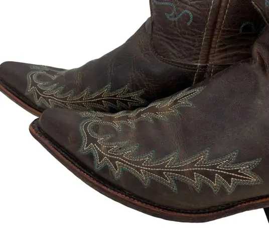 Justin Boots Justin Western Distressed Leather Cowgirl Boots Womens Turquoise Embroidered