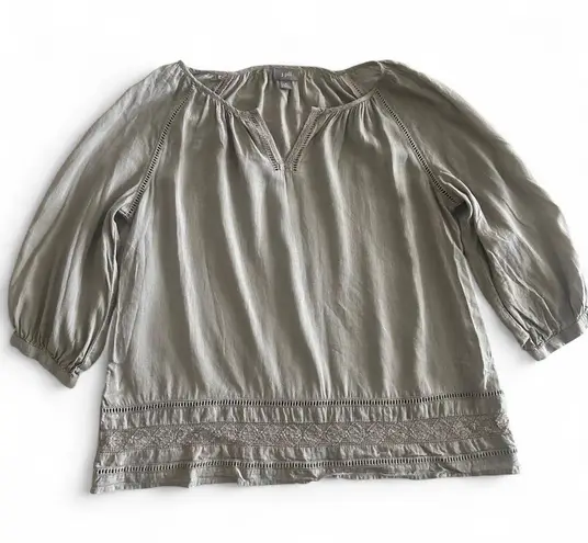 J Jill Linen Blend Blend Embroidered Lace Peasant Blouse Grey Med RN97641 Gray Size undefined