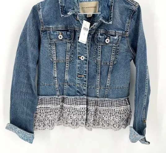Anthropologie  NEW Pilcro Eyelet Button Front Gingham Ruffle Denim Jacket - Image 7