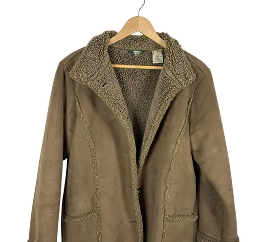 VINTAGE L.L. Bean Women’s Suede Sherpa Lined Long Coat Brown Size M Size M