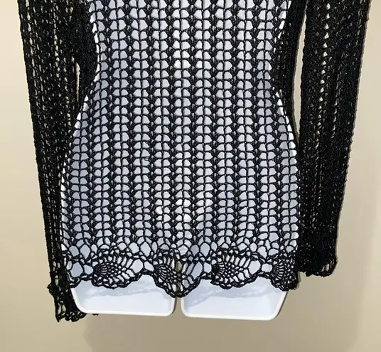 BETTE PAIGE DAISY CROCHET OPEN KNIT BELL SLEEVES WITCHY COVER UP WHIMSICAL VNTG Black Size M