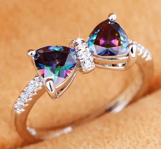 Butterfly Bow Cubic Zirconia Accent Silver Plated Ring sz 7