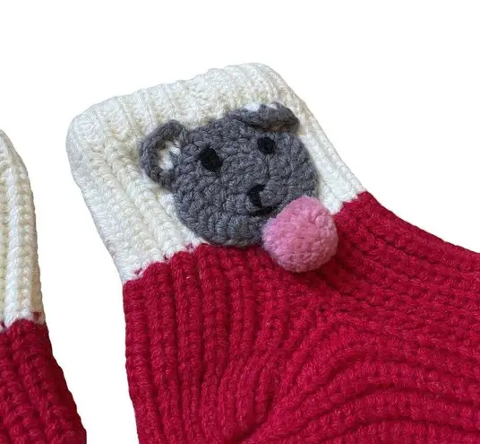 White and red crochet cute bears handmade socks christmas gift soft warm Gray