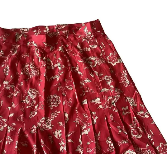 1990s Halston III Floral Red Midi Skirt Size 8