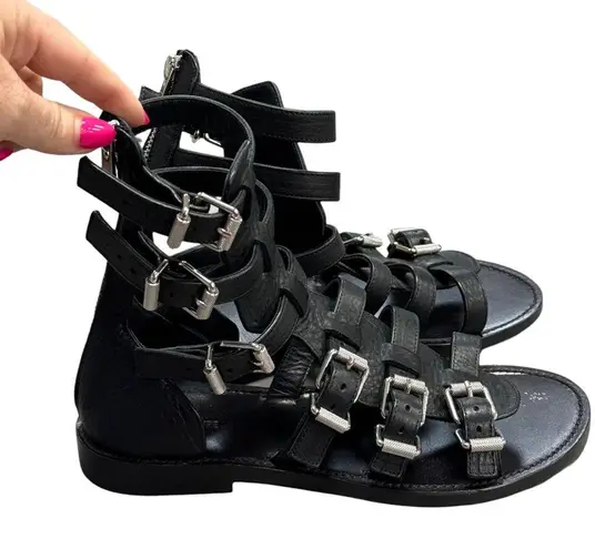 Zadig & Voltaire  Capri Crush Black Leather Gladiator Sandals Size 38