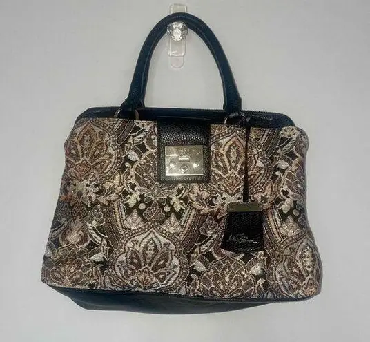 Libby Edelman NWT Black Leather Metallic Paisley Purse Tote Handbag