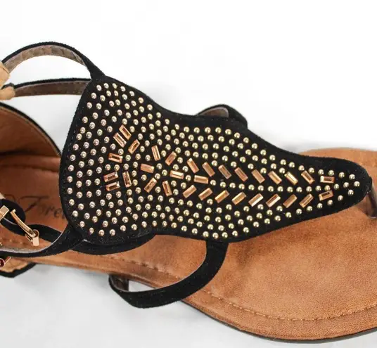 None Classic Boho New Black Sandals Gold Detail Beading Size 9