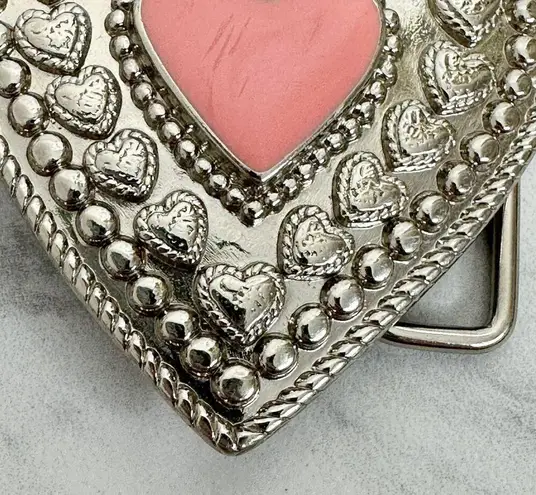 Studded Pink and Silver Tone Heart Western Belt Buckle