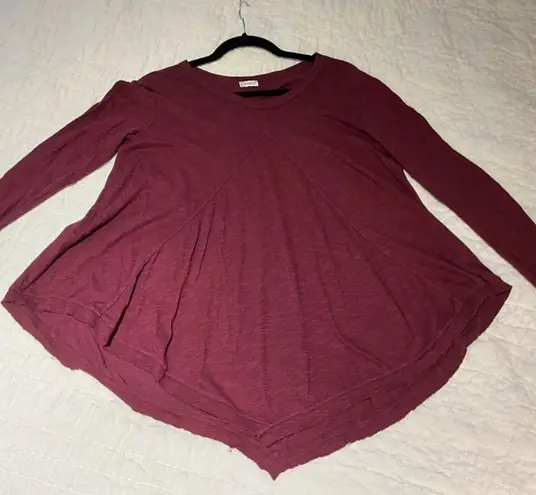 JETHRO Cotton Swing Long Sleeve Top Maroon Red S M Small Medium Made in USA Purple