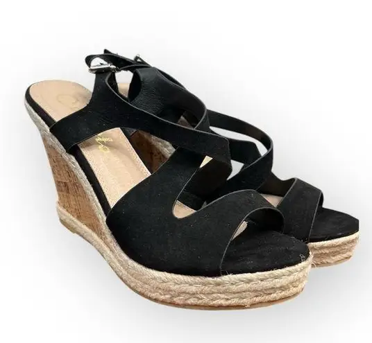 Callisto Women's Black Suede Platform Cork Wedge Sandals Size 9