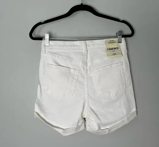 L'Agence NWT women's white Balboa distressed denim roll cuff shorts sz 24