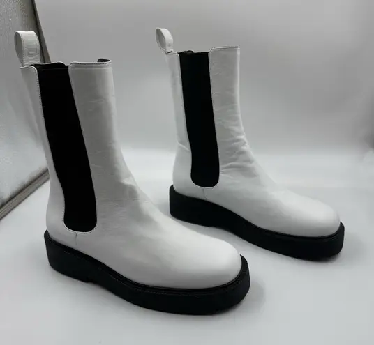 STAUD Palamino White Leather Black Gore Ankle Chelsea Boots Sz 35