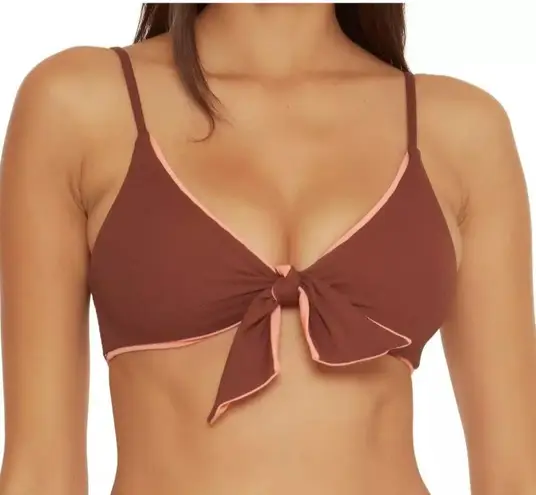 Becca By Rebecca Virtue Reversible Bikini Top Pink & Burgundy Ribbed Size S