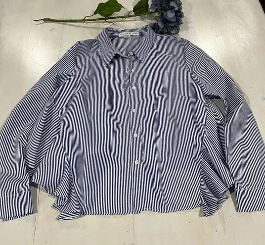 English Factory Striped Blouse Ruffle Back Long Sleeve Shirt Size M