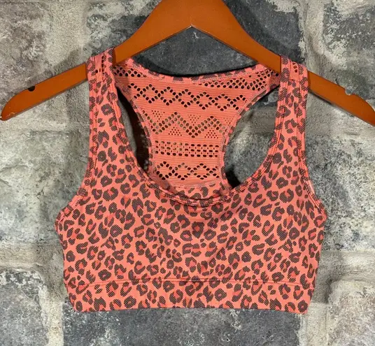 ZYIA Active Bomber Leopard Print Sports Bra Racerback Coral Orange Women's Small