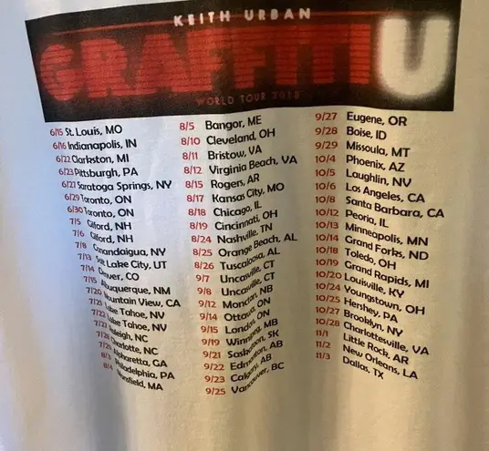 Keith Urban Graffiti U World Tour 2018 T