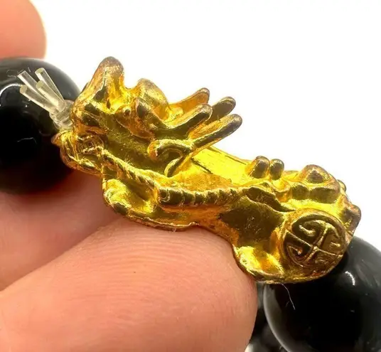Gold tone dragon Feng shui lucky bracelet Black