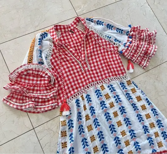 DODO BAR OR Like New Checkered Tassel Maxi Highlow Dress Sz Small Red