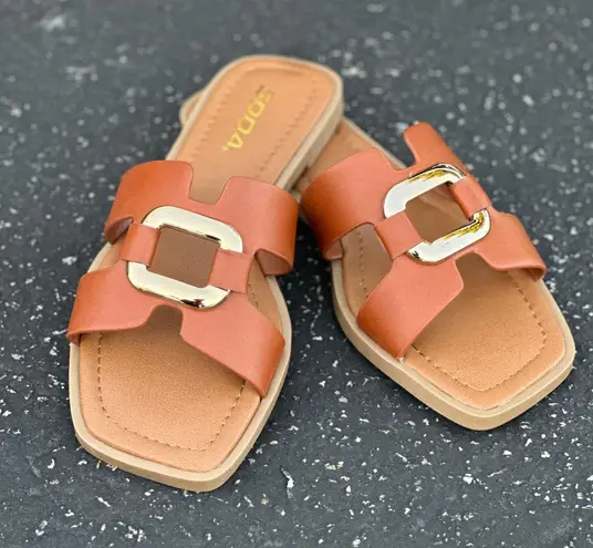 Soda Cognac Buckle Hardware Slip On Sandal