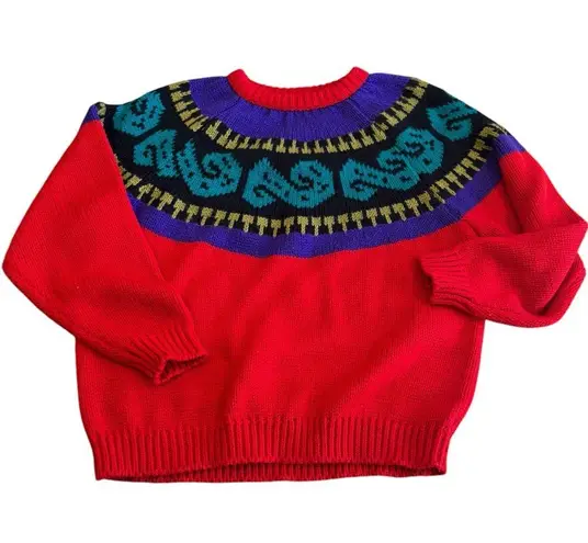 80’s RETRO Chunky knit Red and Purple Sweater by PASTA Size medium