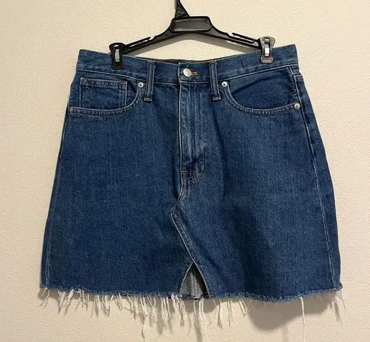 Madewell Rigid A-Line Mini Denim Jean Skirt Blue Wm 28 Raw Hem Deconstructed