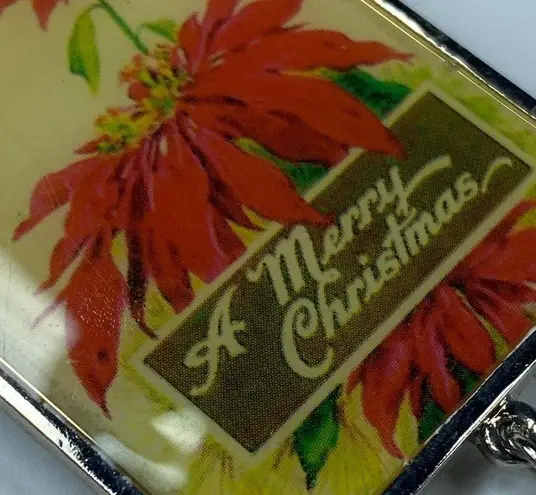 Merry Christmas Vintage Jewelry Pin Brooch Poinsettias and Dangling Pinecones