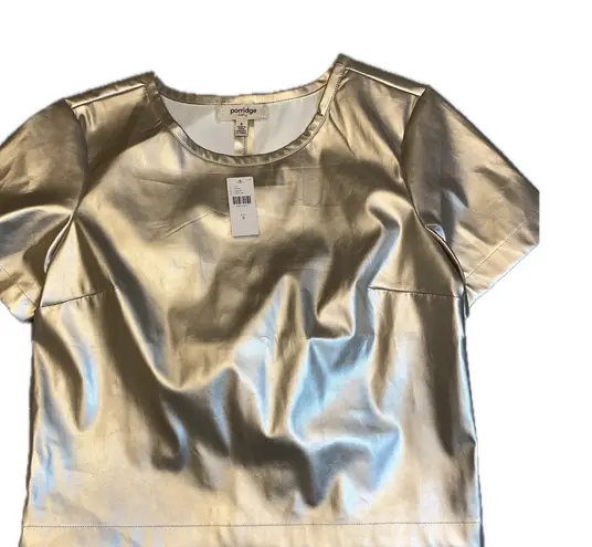 Porridge Clothing Metallic Gold Faux Leather Short Sleeve Crop Top Size S NWT