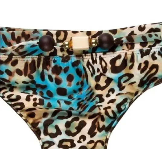St. John Leopard Print Bikini Bottoms Beaded Size 8 Blue & Brown Resort Travel