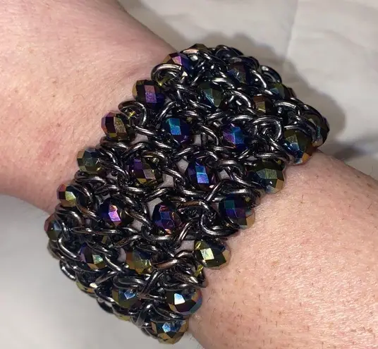 Premier Designs 7" Stretch Bracelet "VIVACIOUS" Faceted Hematite Rainbow Beads