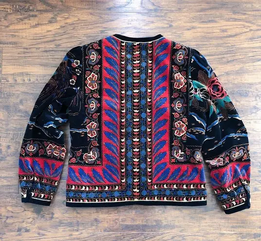 vintage • 1980s printed velvet jacket Saxton Hall floral peacock black red blue Size M