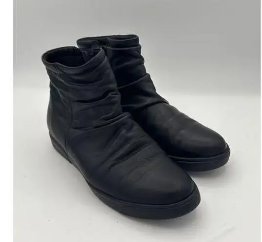 Munro Women’s Leather Ruched Ankle Booties Size 5 1/2 M – Side Zip Comfort Shoes