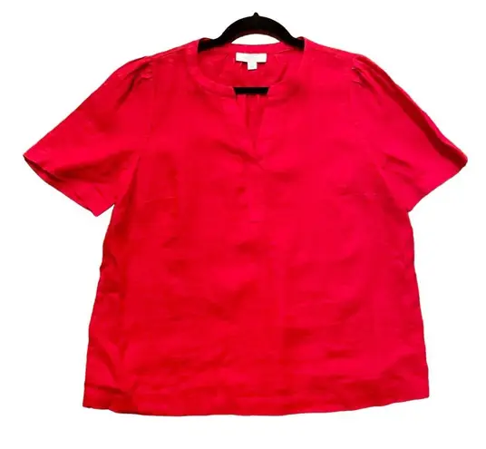 Charter Club luxury 100% linen red notch neck top m