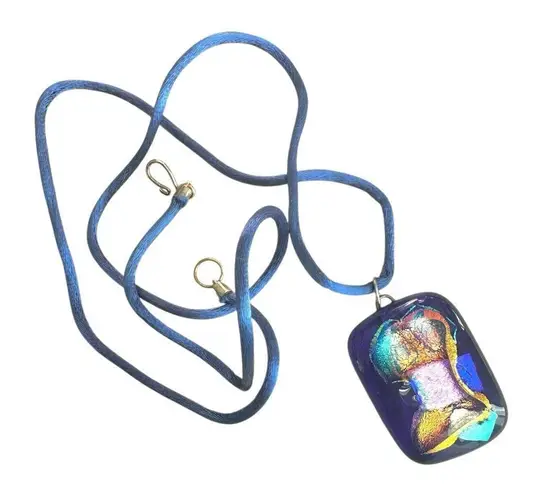 Handmade Dichroic Glass Pendant Necklace Blue