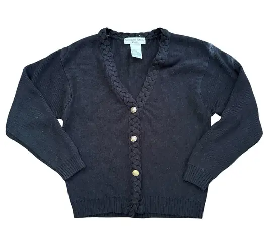 VICTORIA JONES Petite black knit cardigan with braided accent, size Large