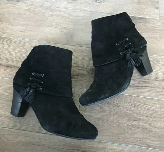 Vaneli fold over zip up suede 3” heel Ankle Boots Black Womens Size 7.5