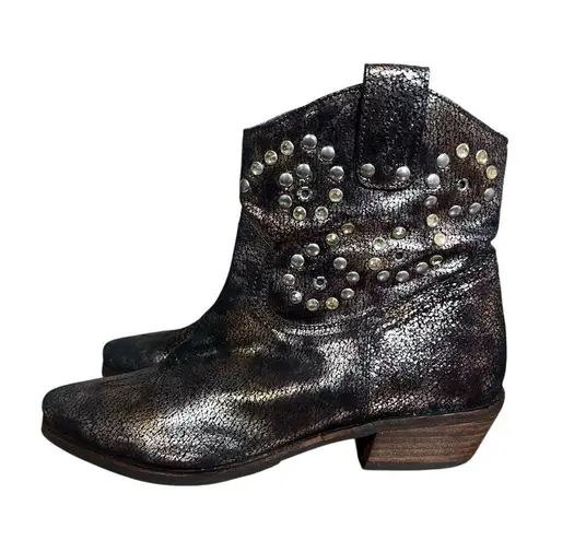 J. Renee Larch Leather Ankle Boots Copper Brown Studded Zip Heel Bootie Size 8.5