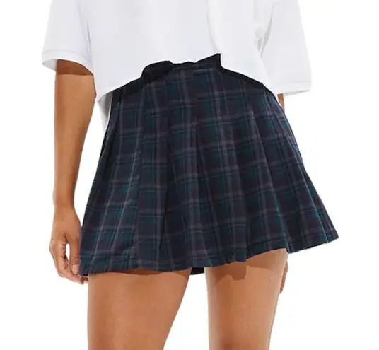 American Eagle New  Plaid Pleated Skirt Navy Blue Size 14