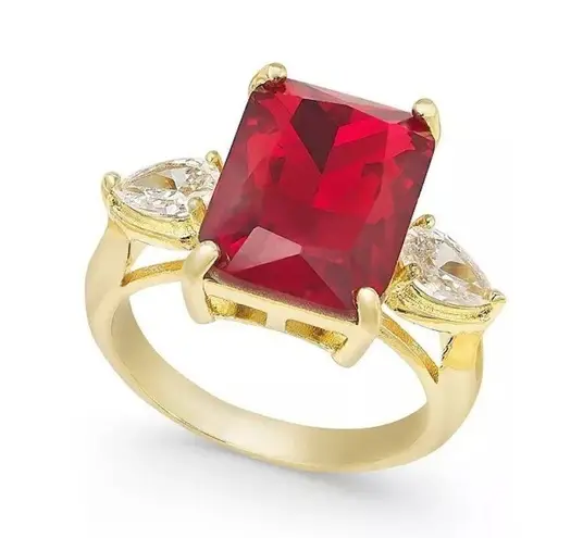 Charter Club Emerald Cut Red Crystal Gold Plated CZ Ring 9