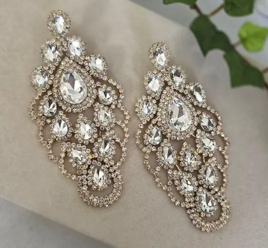 Boutique Large Statement Glam Teardrop Earrings