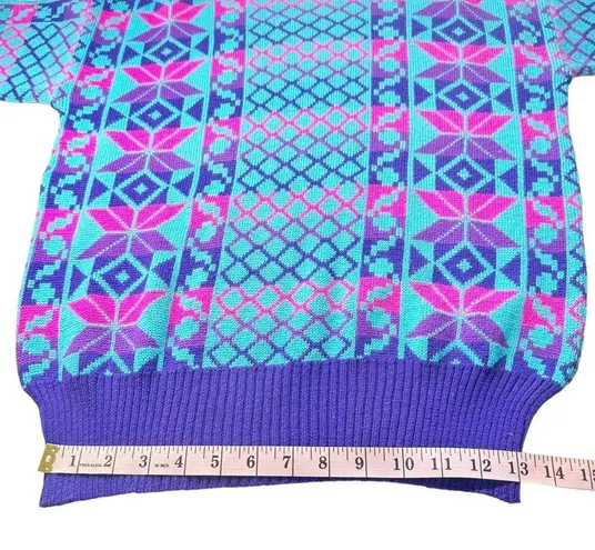 MEISTER Vintage Multicolored Bright Neon Printed Wool Blend Sweater FLAWED Small