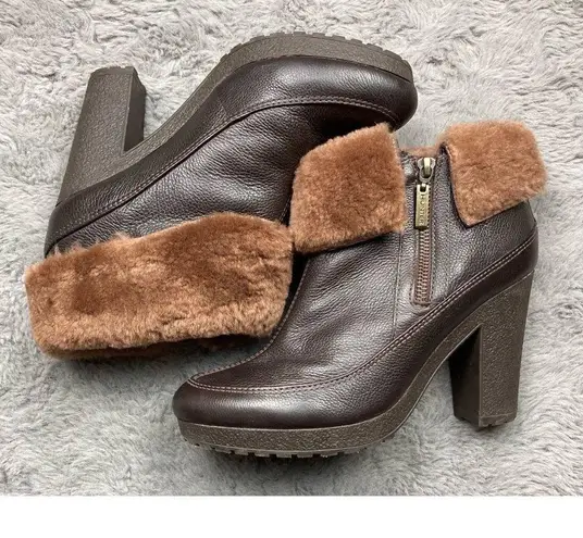 Hunter  RYANN brown shearling heeled ankle booties